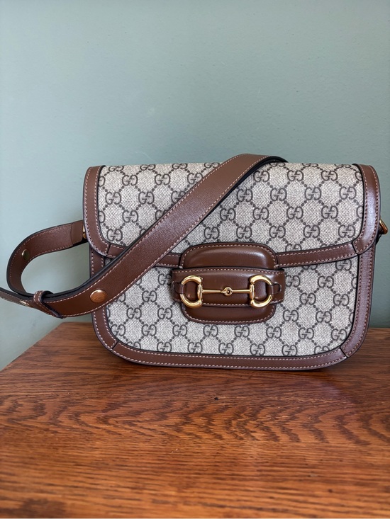Gucci Handbags - Gucci Beige GG Supreme Canvas Crossbody with Brown Leather Trim